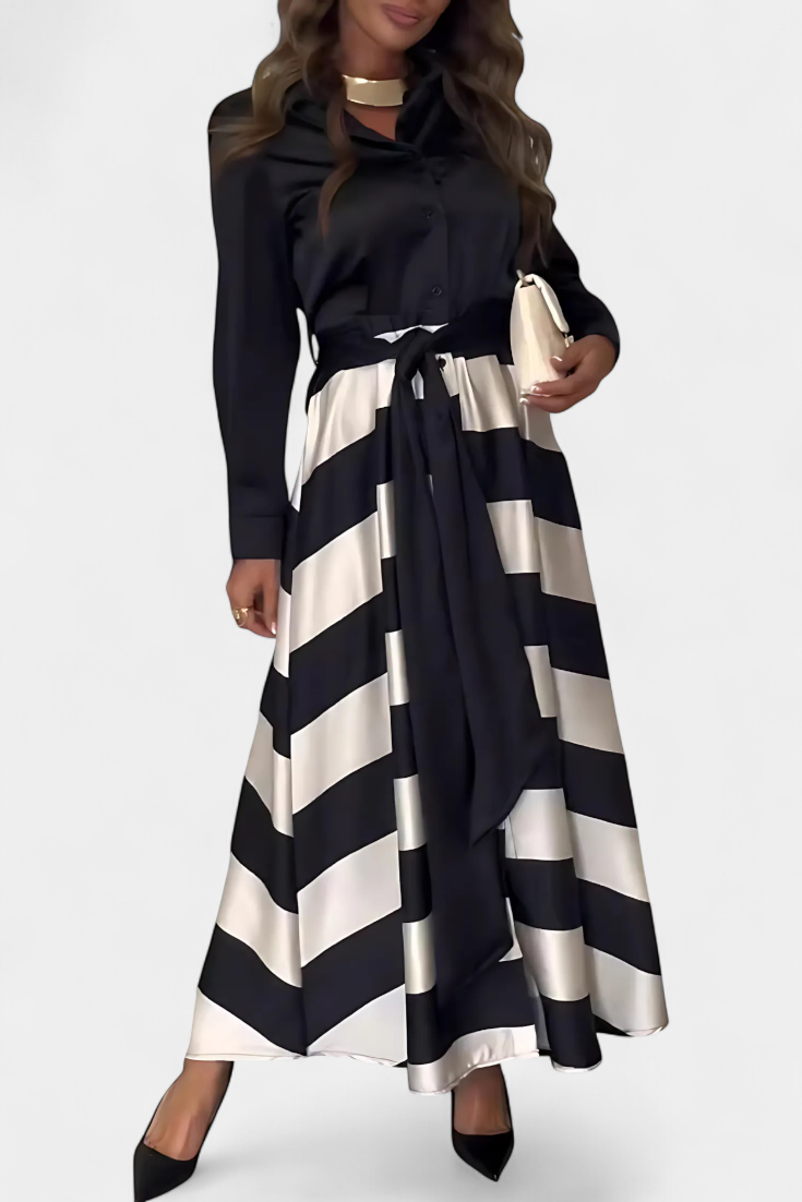 Byron | Striped Maxi Shirt Dress with Belt