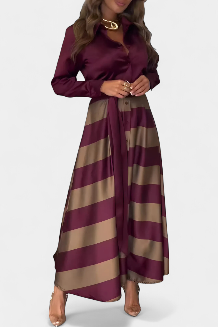 Byron | Striped Maxi Shirt Dress with Belt