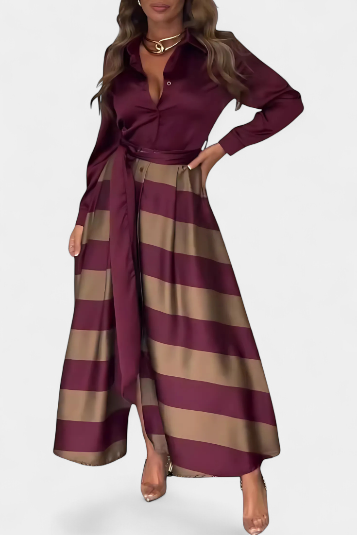 Byron | Striped Maxi Shirt Dress with Belt