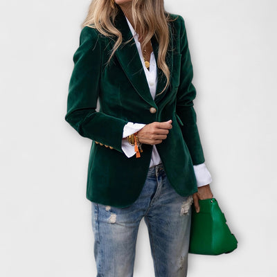 Ally – Velvet Blazer with Luxe Gold Details