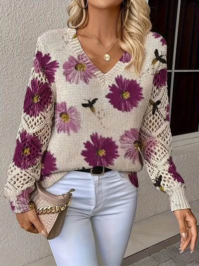 Camellia | Floral V-Neck Sweater