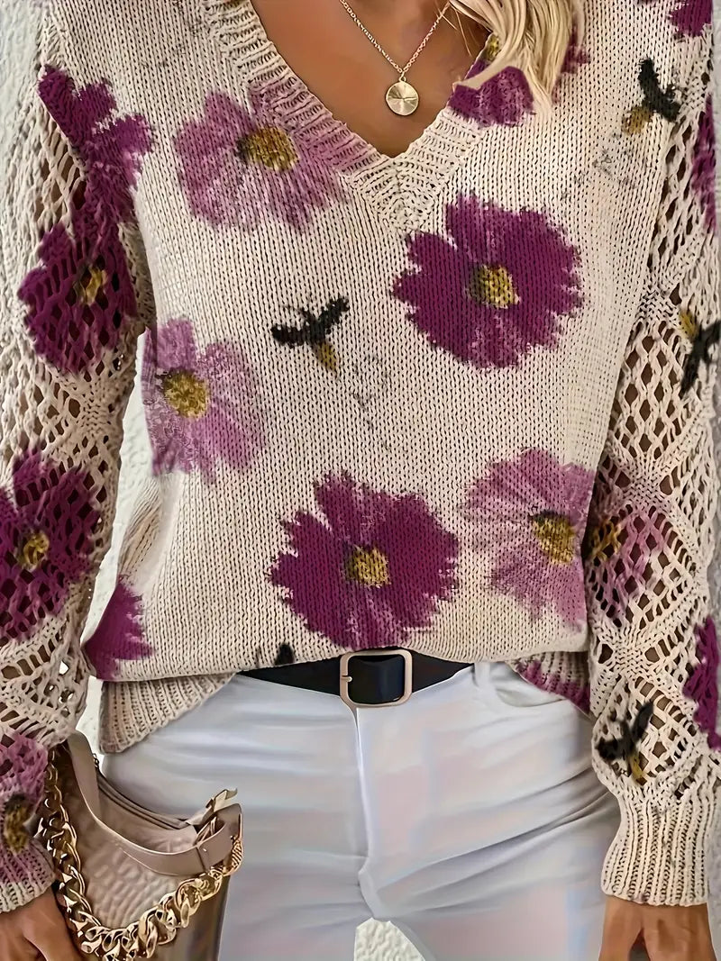 Camellia | Floral V-Neck Sweater