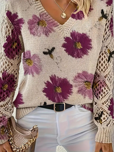 Camellia | Floral V-Neck Sweater