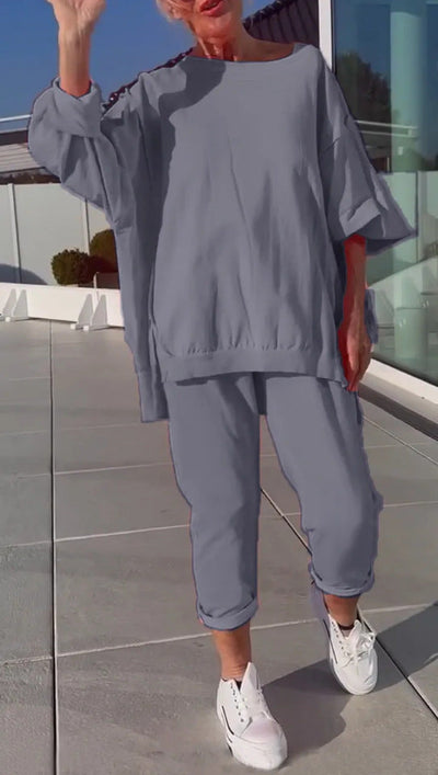 Nahla | Women’s Two-Piece Set – Round Neck Shirt & Pants