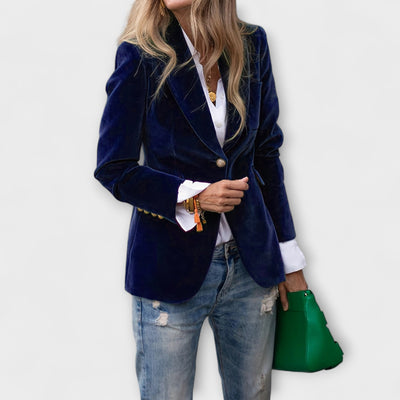 Ally – Velvet Blazer with Luxe Gold Details