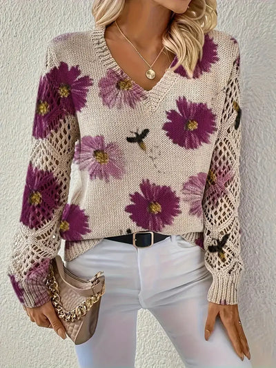 Camellia | Floral V-Neck Sweater