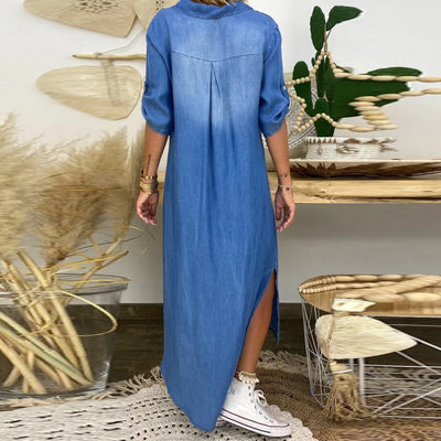 Charlotte | Long Denim-Look Dress with Side Slit