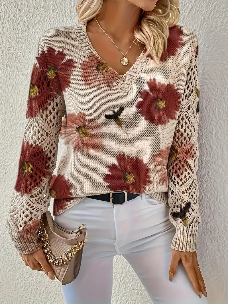 Camellia | Floral V-Neck Sweater
