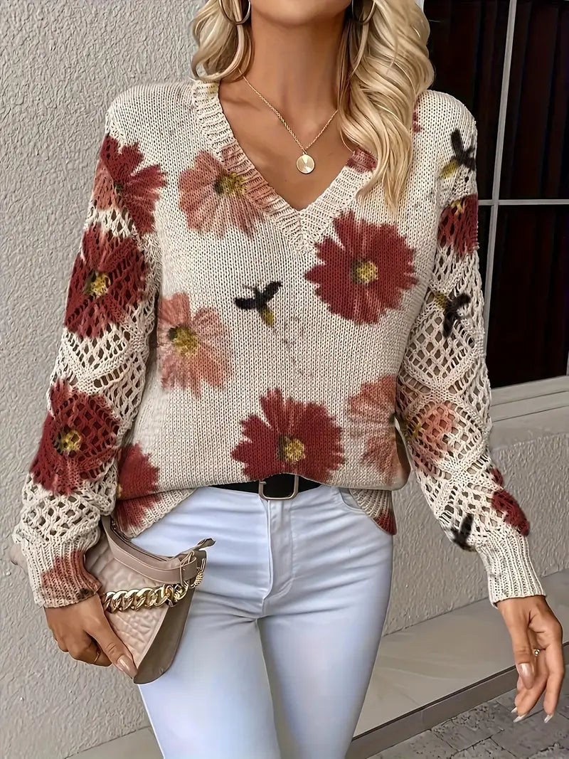 Camellia | Floral V-Neck Sweater