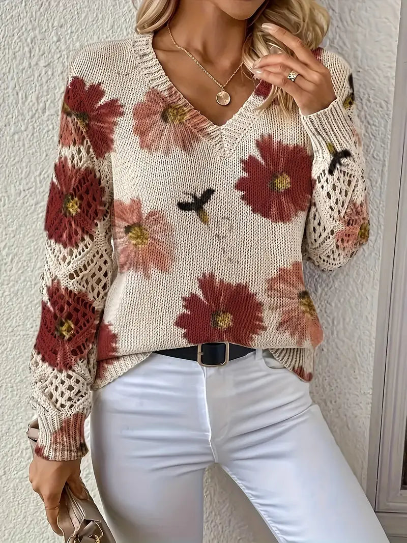 Camellia | Floral V-Neck Sweater