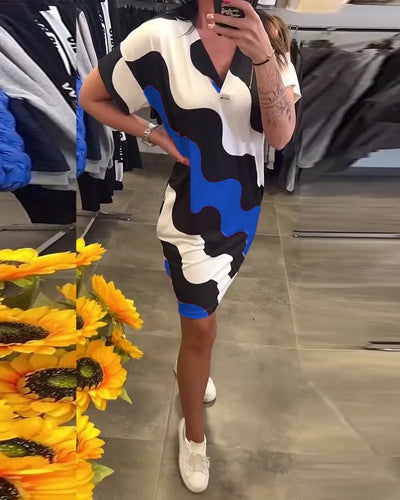 Karina | Dress with Wave Print and V-Neckline