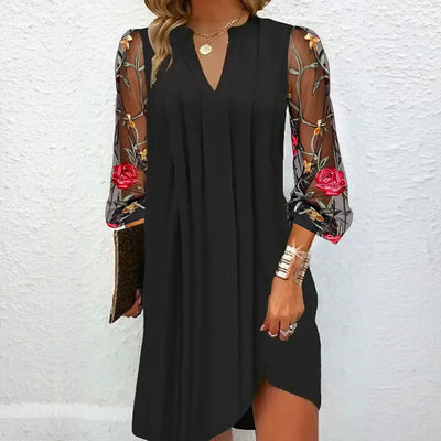 Kalina | Elegant Mini Dress with V-Neck and Sheer Sleeves