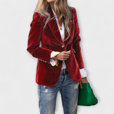Ally – Velvet Blazer with Luxe Gold Details