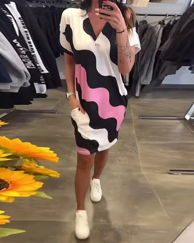 Karina | Dress with Wave Print and V-Neckline