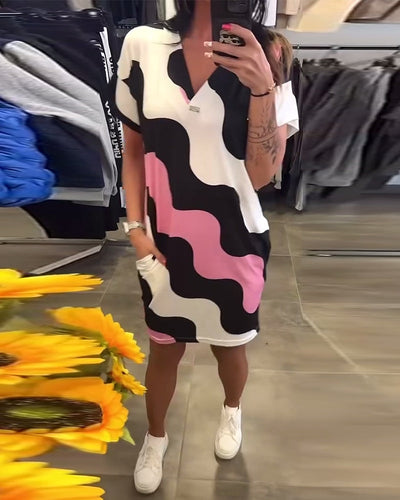 Karina | Dress with Wave Print and V-Neckline