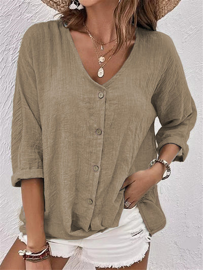 Layla | Button-Front V-Neck Blouse