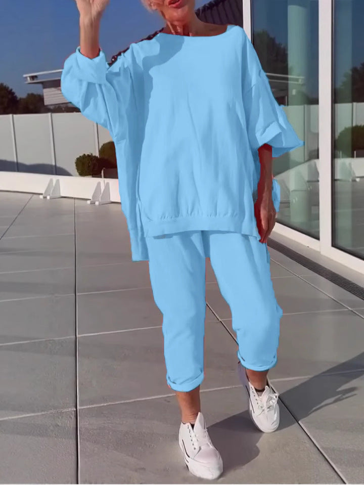 Nahla | Women’s Two-Piece Set – Round Neck Shirt & Pants