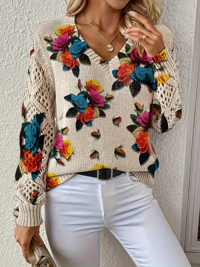 Camellia | Floral V-Neck Sweater