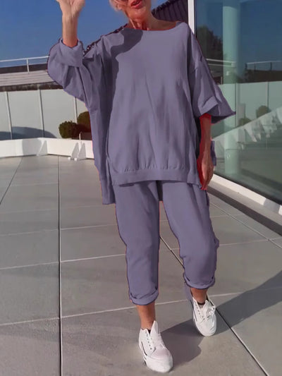 Nahla | Women’s Two-Piece Set – Round Neck Shirt & Pants