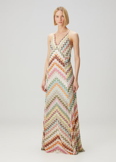 Naya | Long Dress with V-Neck and Zigzag Pattern