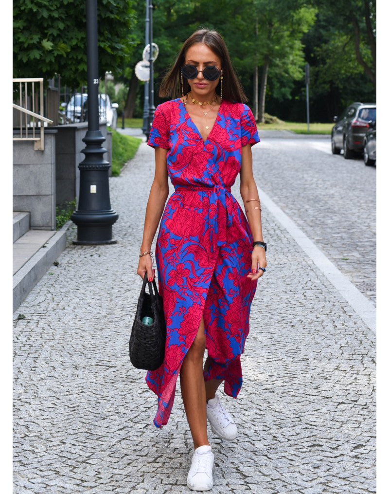 Sky – Floral Wrap-Style Midi Dress
