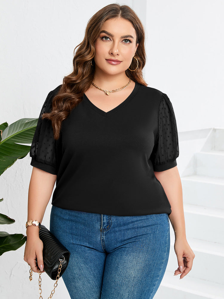 Noelle | Chic Sheer-Sleeve V-Neck Top