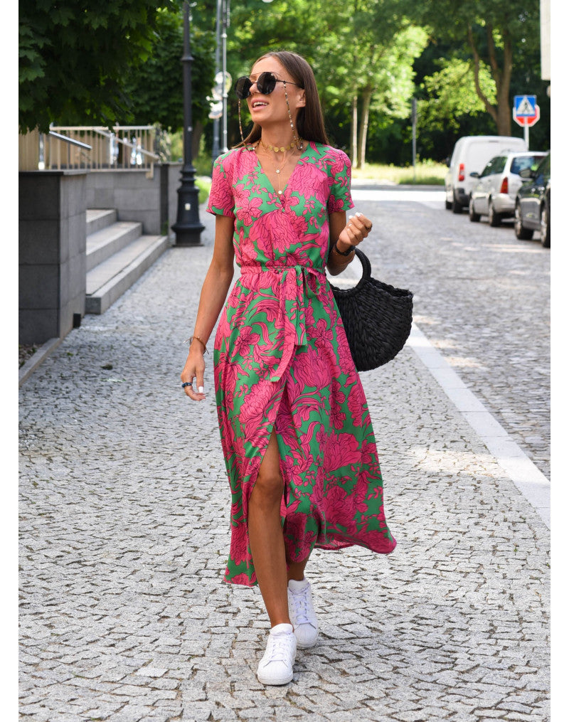 Sky – Floral Wrap-Style Midi Dress