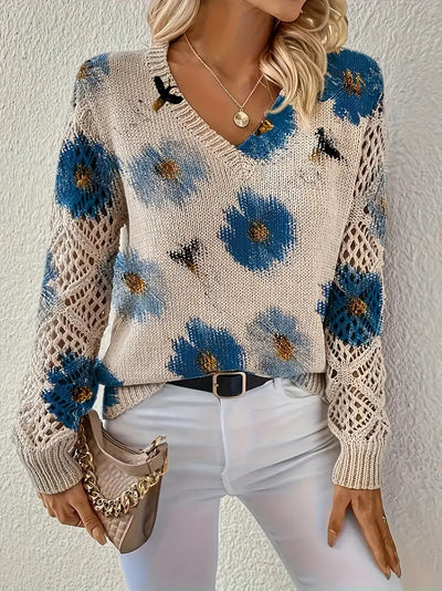Camellia | Floral V-Neck Sweater
