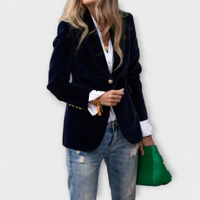 Ally – Velvet Blazer with Luxe Gold Details