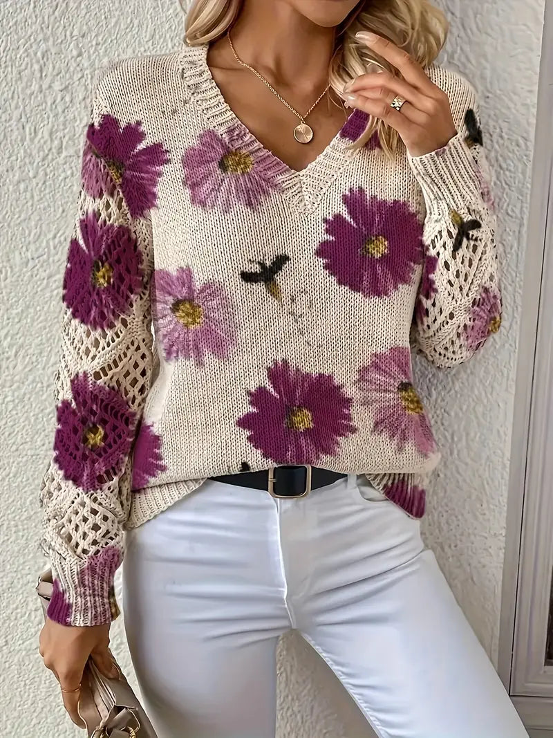 Camellia | Floral V-Neck Sweater