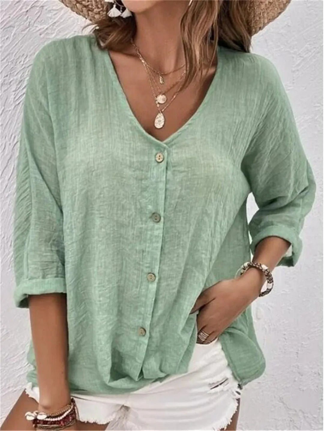 Layla | Button-Front V-Neck Blouse