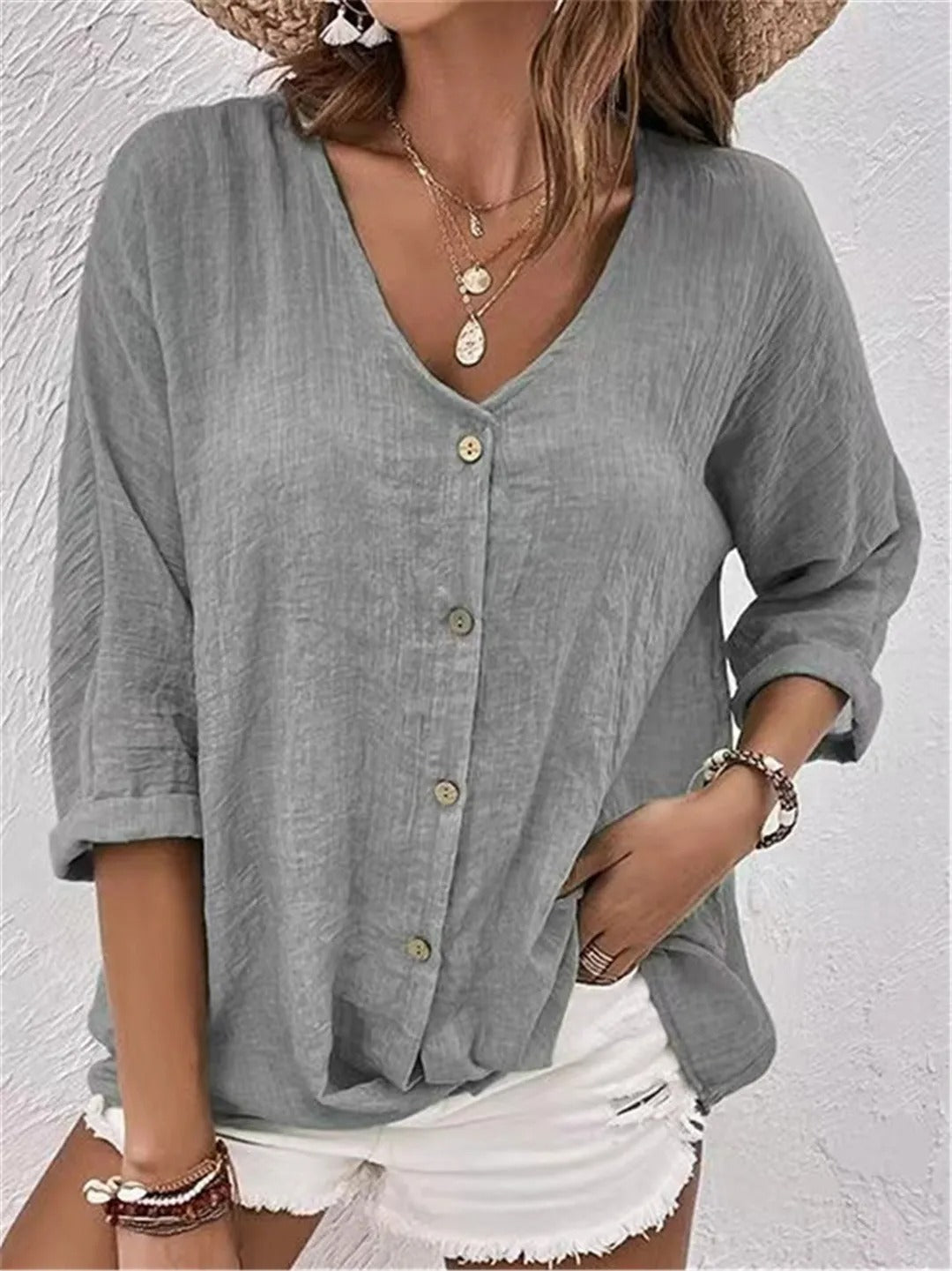 Layla | Button-Front V-Neck Blouse