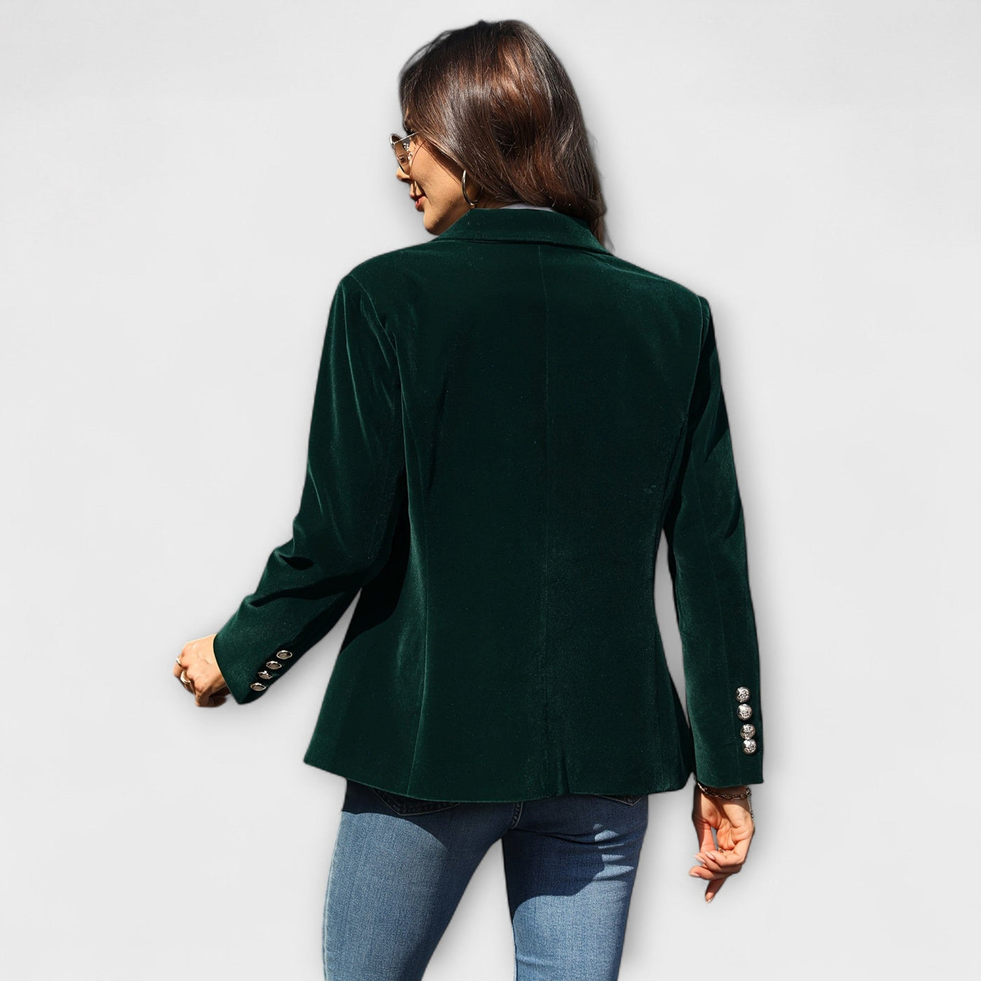 Ally – Velvet Blazer with Luxe Gold Details