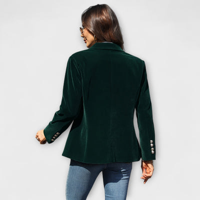 Ally – Velvet Blazer with Luxe Gold Details