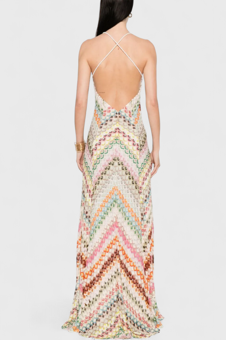 Naya | Long Dress with V-Neck and Zigzag Pattern