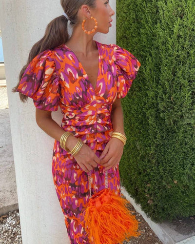 Arabella | Elegant V-neck dress with puff sleeves